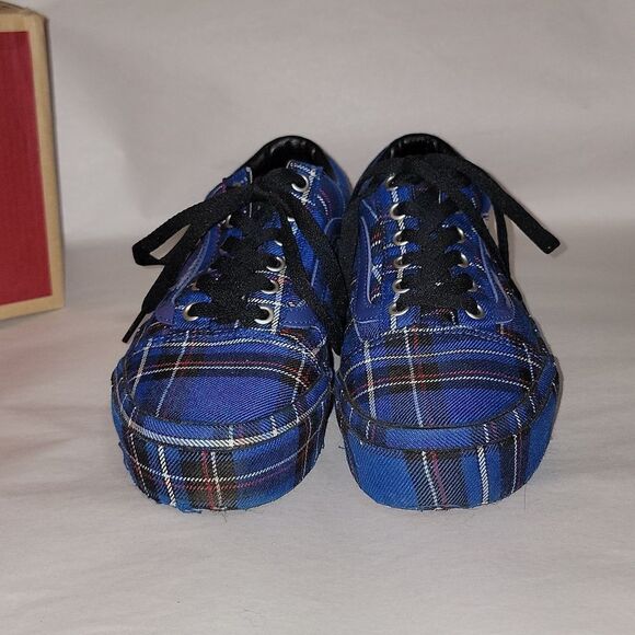 Vans Old Skool Platform Patent Plaid Blue Black Sneaker Shoes Women 5.5 Men 7 - Picture 5 of 15